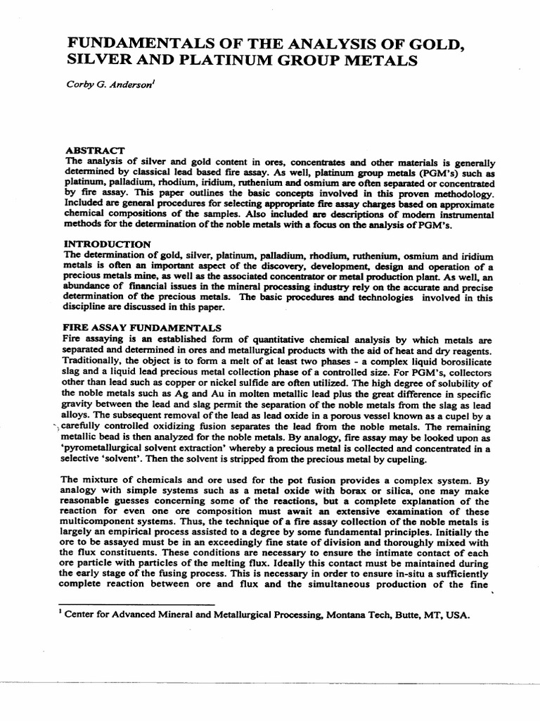 Fundamentals of Analysis Gold, Silver and Platinum | PDF