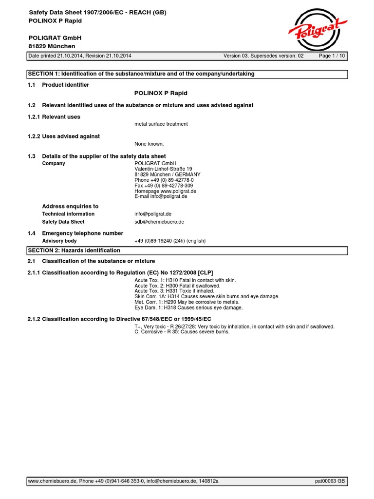 Polinox Pickling Paste SDS Download Free PDF Toxicity Personal Protective Equipment