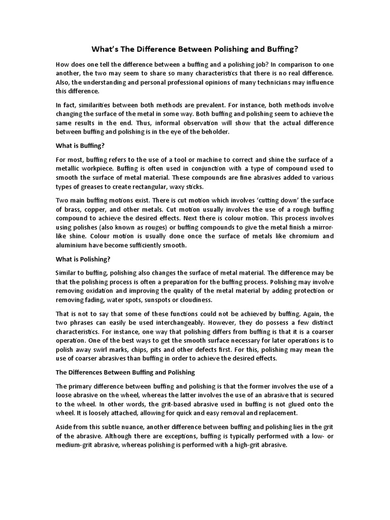 Buffing and Polishing PDF Abrasive Industrial Processes