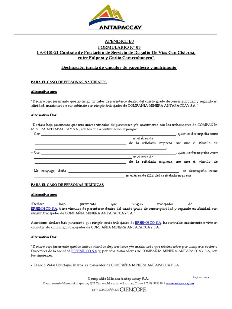 Declaración Jurada de No Parentesco | PDF | Parentesco | Reproducción ...