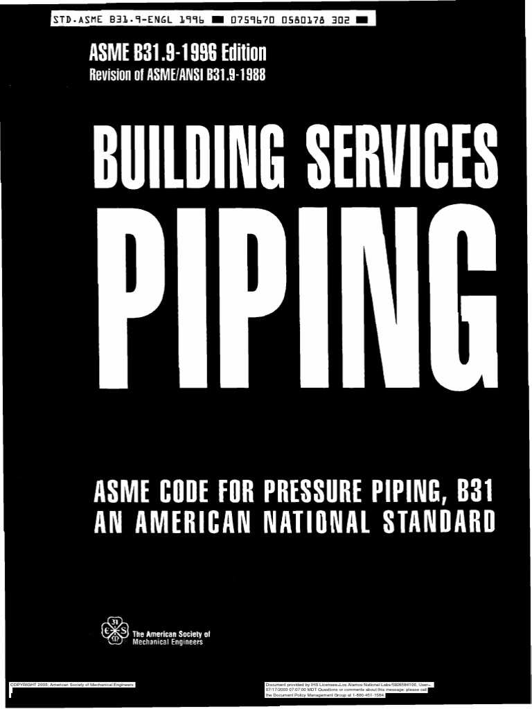 Asme b31 9 1996 building services piping pdf pipe fluid conveyance