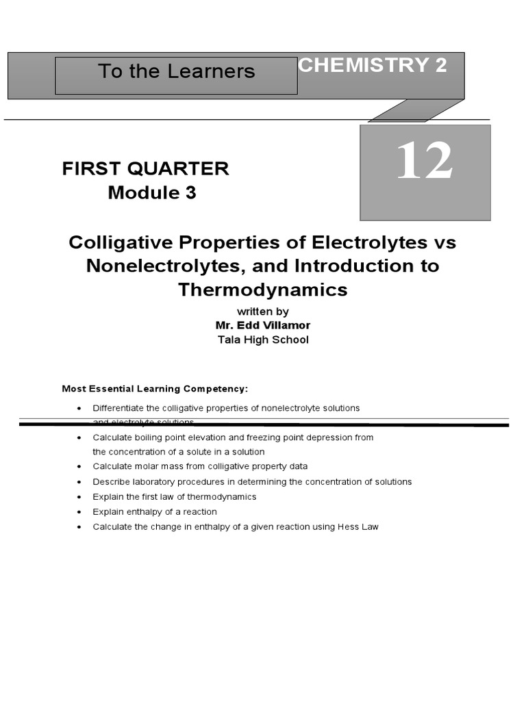 Colligative Properties of Electrolytes | PDF | Enthalpy | Titration