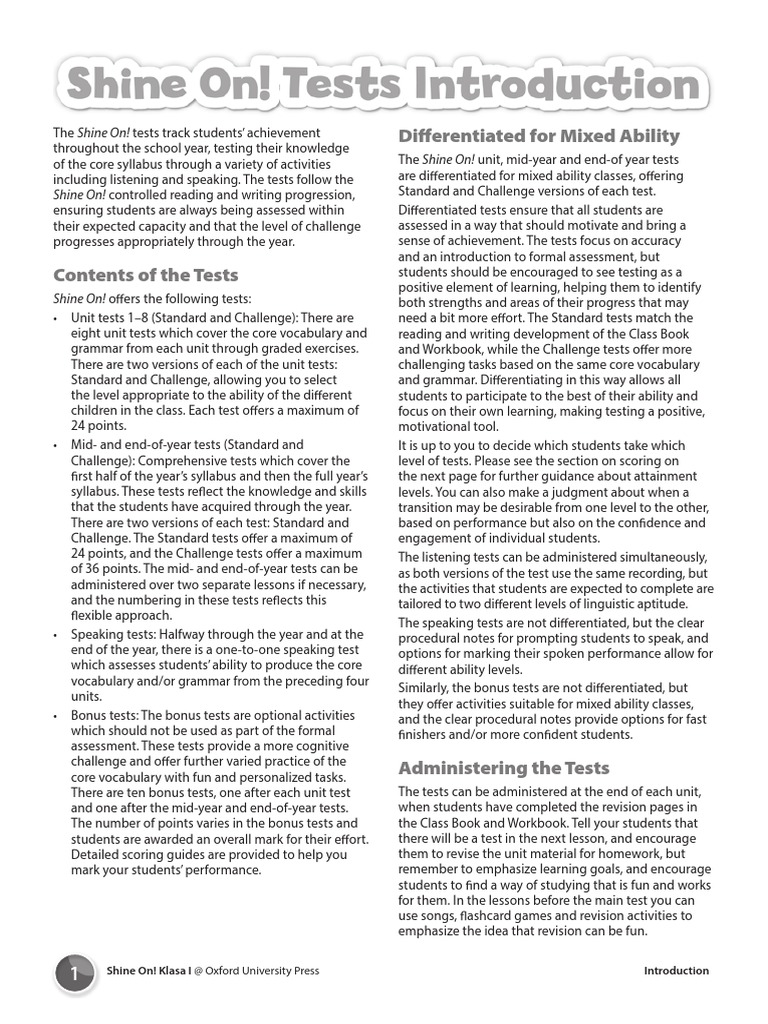 Shine On! tests track student achievement | PDF | Educational ...