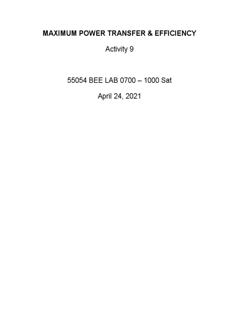 Maximum Power Transfer Efficiency Pdf Electronic Circuits
