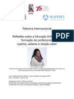 Palestra - Reflexões Sobre A Educação Artística e A Formação de Professores - Sujeitos, Sabres e Relação Com o Saber. 11 de Outubro 2022