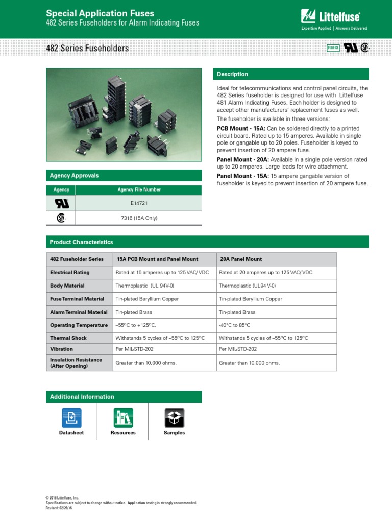 Littelfuse Fuse Holder 482 Datasheet pdf-1317192 | PDF | Fuse ...