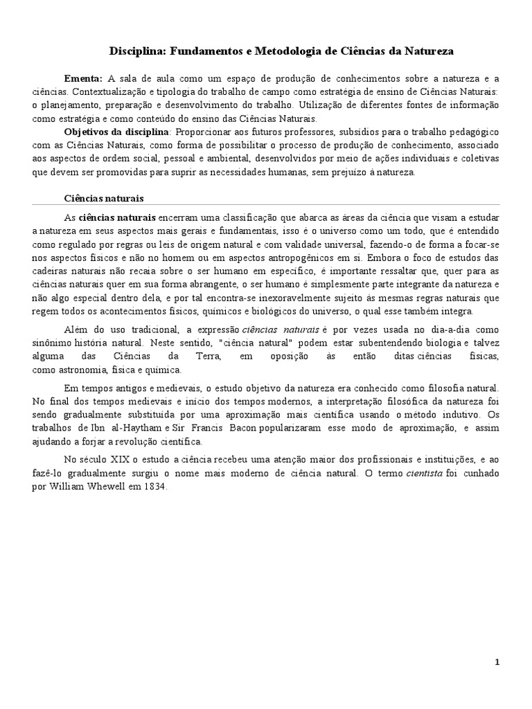 Metodologia do Ensino de Ciências Naturais | PDF | Ciências naturais ...