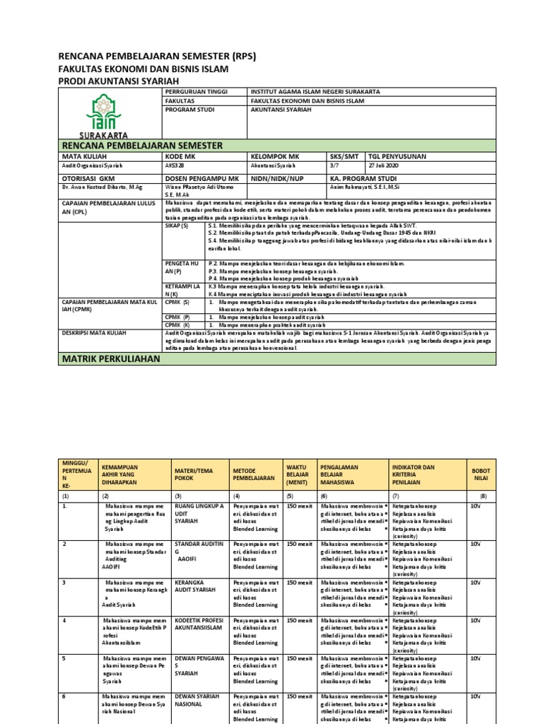 Rencana Pembelajaran Audit Syariah | PDF