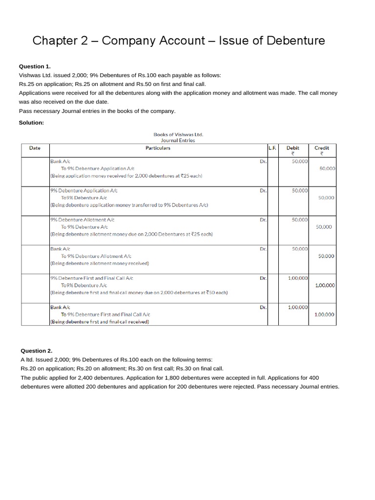 Chapter 2 - Company Account - Issue of Debenture - Volume II | PDF ...