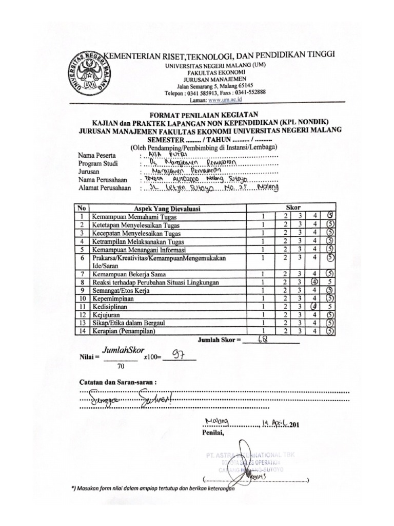 Penilaian Magang | PDF