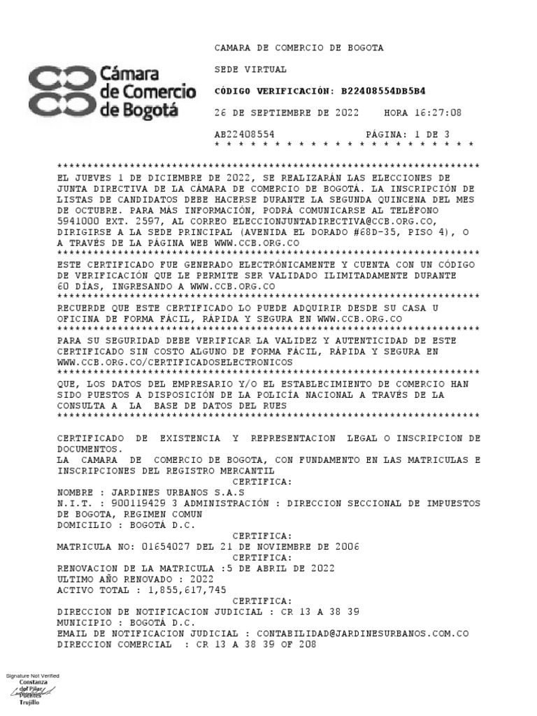 Certificado Camara de Comercio SAS-20221024 | PDF | Sociedad | Business