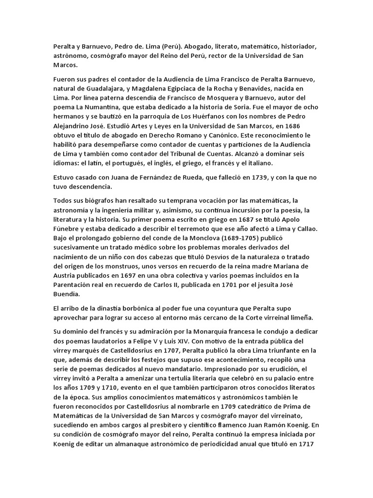 Peralta y Barnuevo PDF Perú