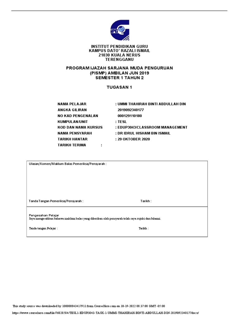 Tesl1 Edup3043 Task 1 Ummi Thahirah Binti Abdullah Din 2019092340177