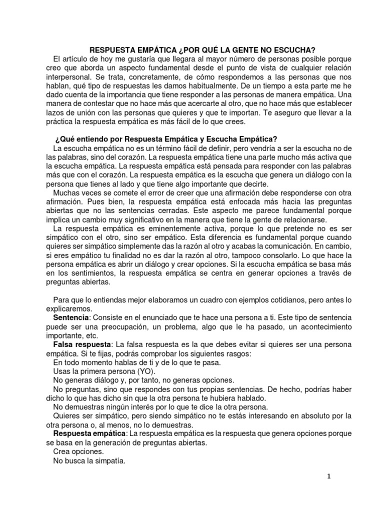 Respuesta Empática en Relaciones Interpersonales | PDF | Empatía ...