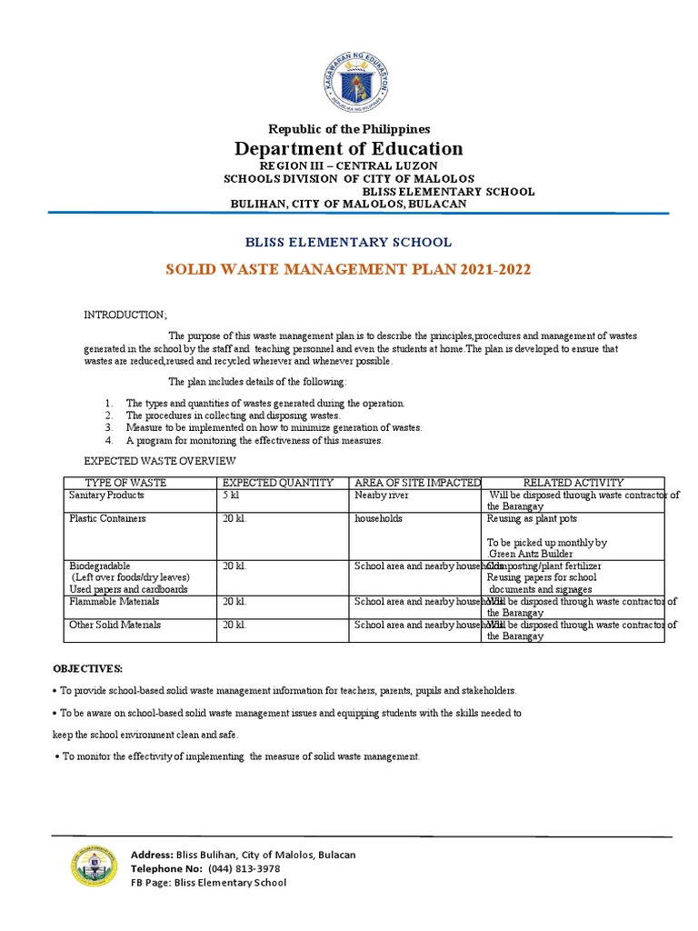 Waste management plan pdf waste management waste