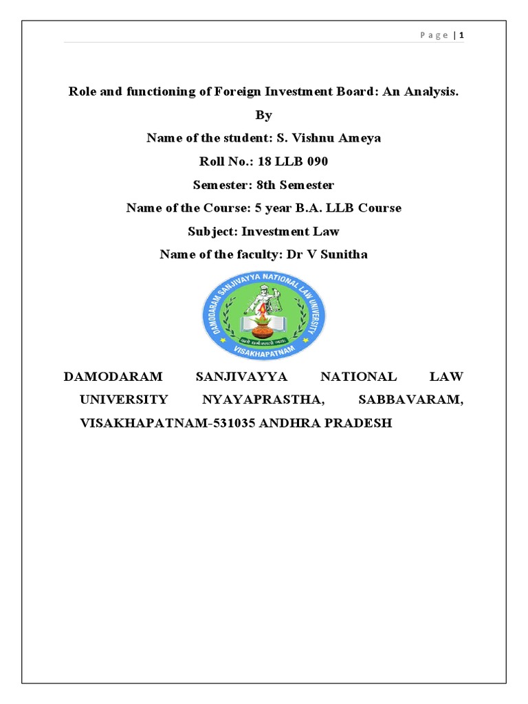 Investment Law Research Paper 18 LLB 090 PDF Foreign Direct