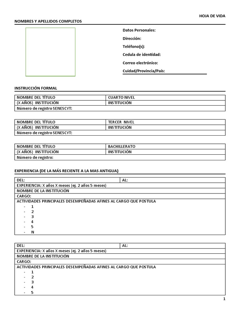 Formato De Hoja De Vida Standarizado Docx 2 Pdf