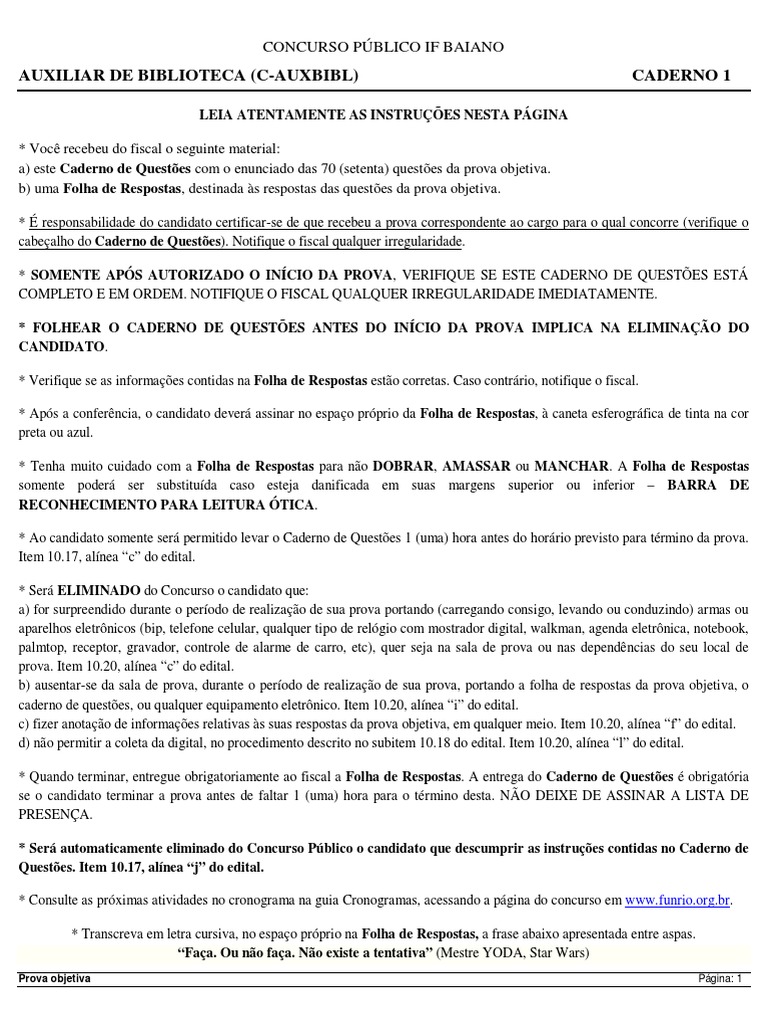 Funrio 2016 If-Ba Auxiliar-De-biblioteca Prova | PDF | Bibliotecas | Brasil