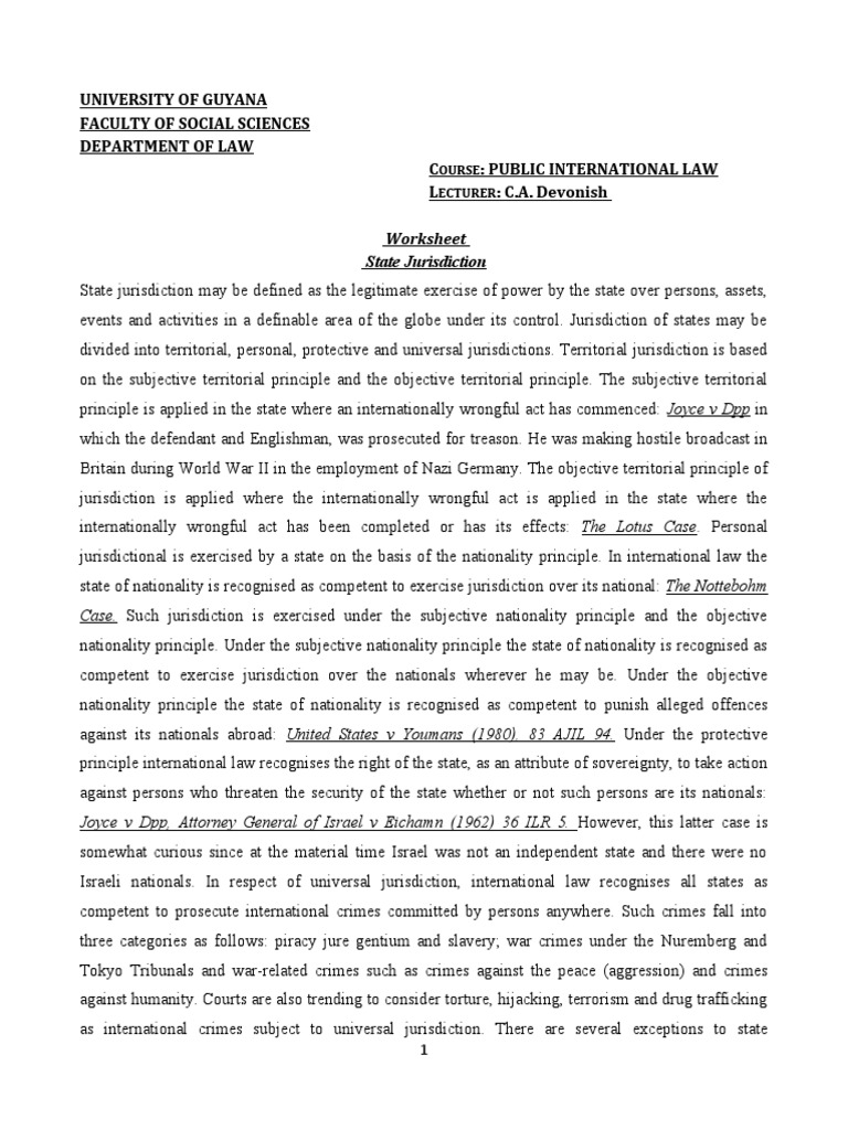State Jurisdiction Worksheet PDF Jurisdiction International Law