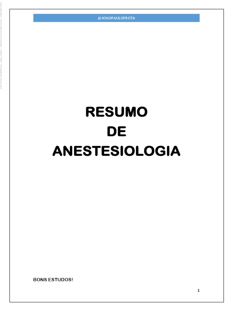 Resumo de Anestesiologia PDF Especialidades médicas Medicina Clínica