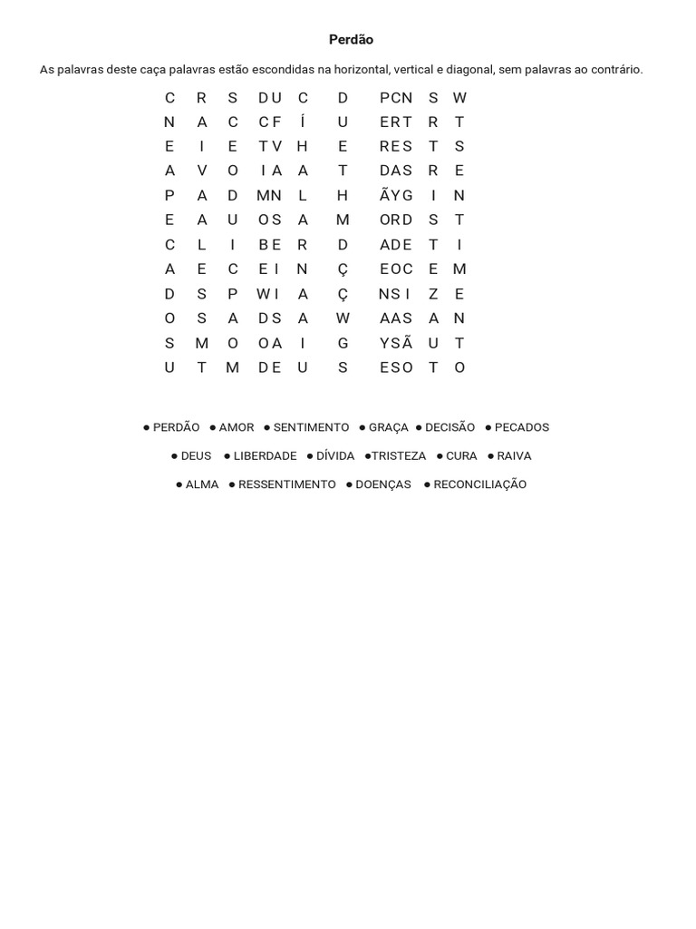 Caça-Palavras: Perdão e Sentimentos | PDF