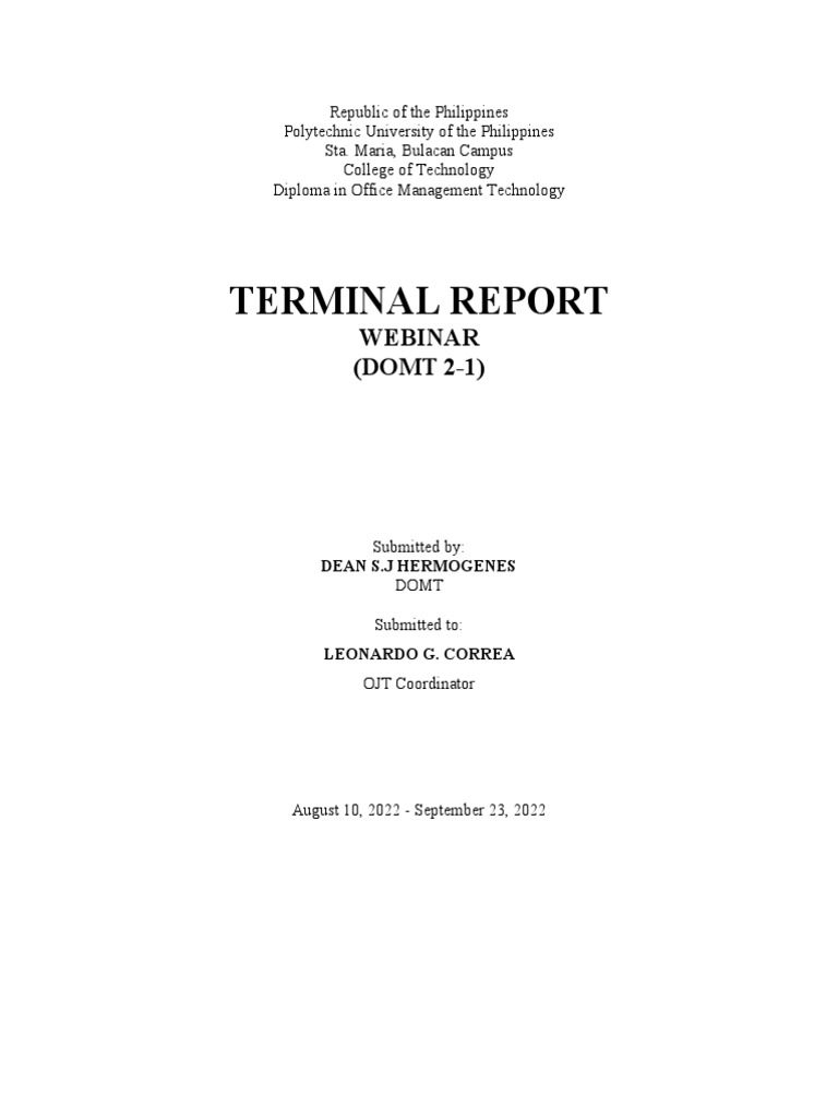 DOMT Terminal Report Sample PDF Computing Cognitive Science