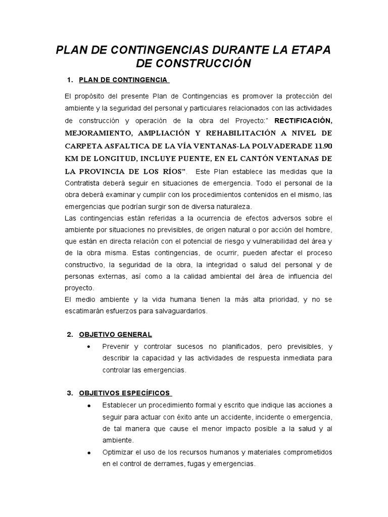 Plan de Contingencia en Construcción | PDF | Ambulancia | Entorno natural