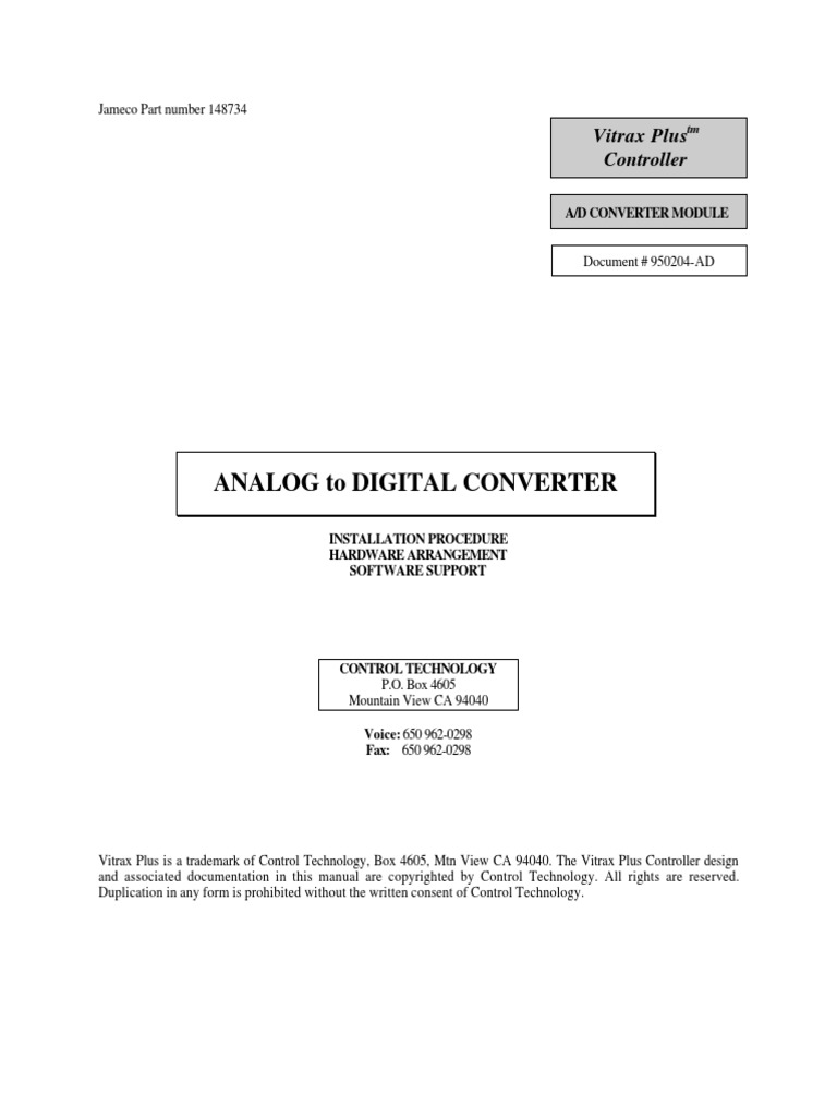 Analog To Digital Converter: Vitrax Plus Controller | Download Free PDF ...
