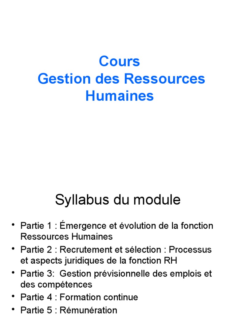 Introduction à la Gestion des Ressources Humaines | PDF | Gestion des ...