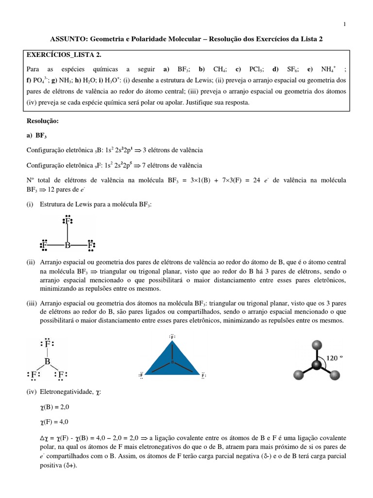 Geometria Molecular Resolucao de Exercicios Lista 2 | PDF | Polaridade ...