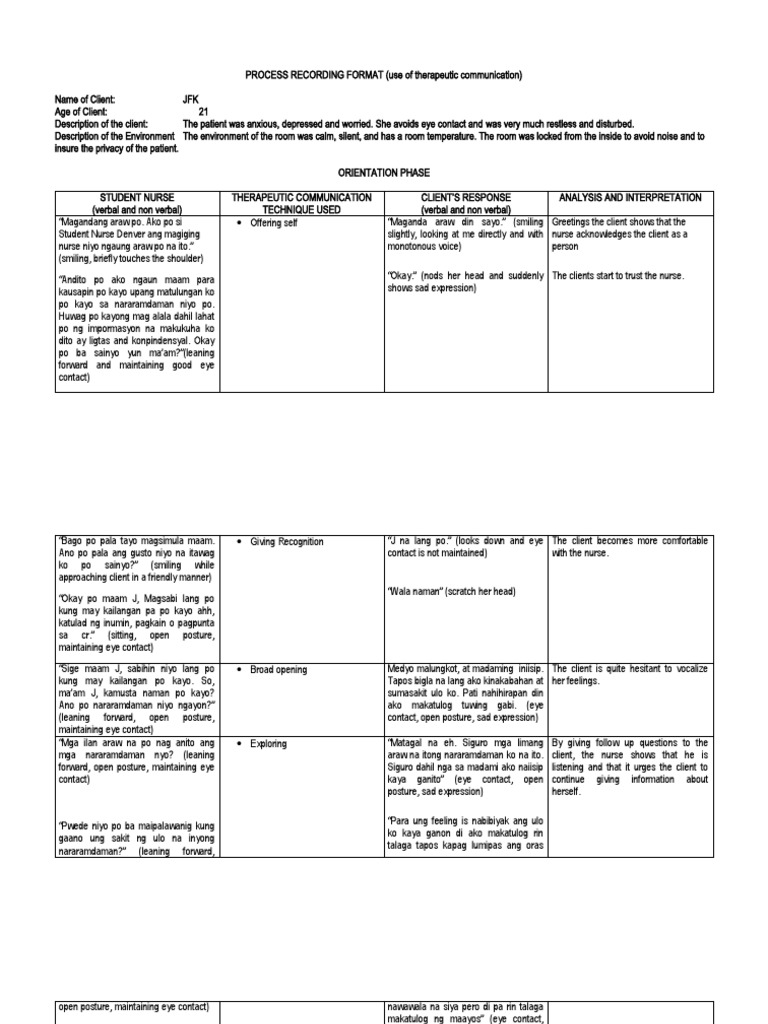 Template - Process Recording | Download Free PDF | Cognitive Science ...