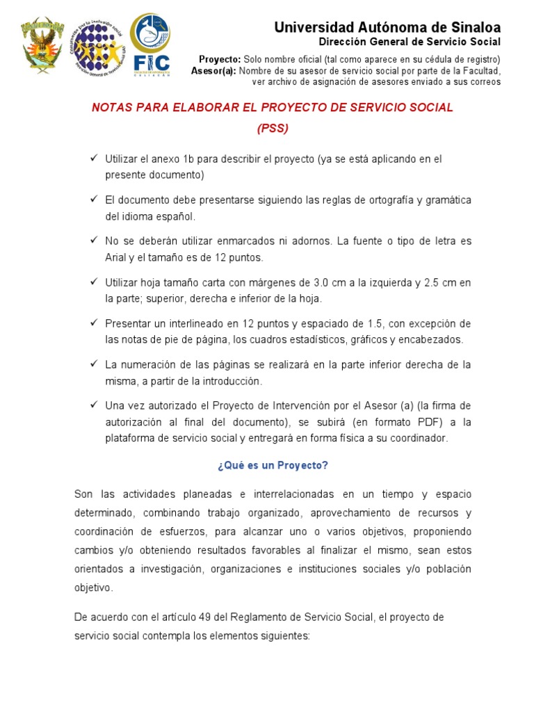 1 Guia para La Elaboracion de Proyecto de Servicio Social | PDF ...