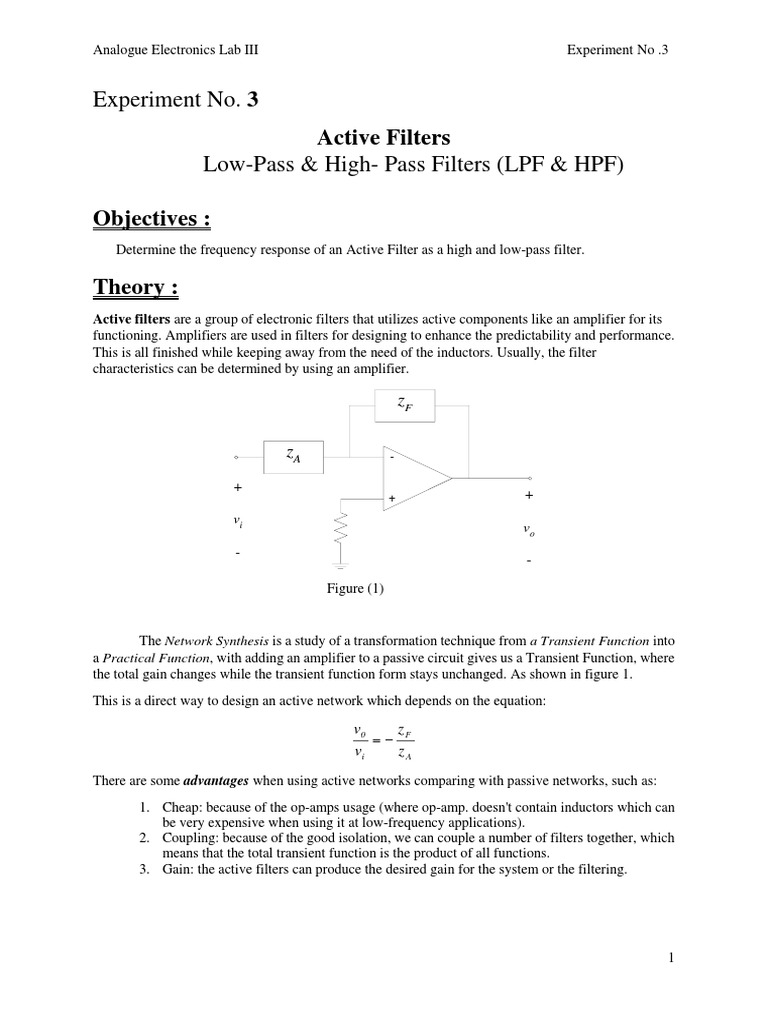Exp 3 Active Filters Low Pass High Pass Pdf Electronic