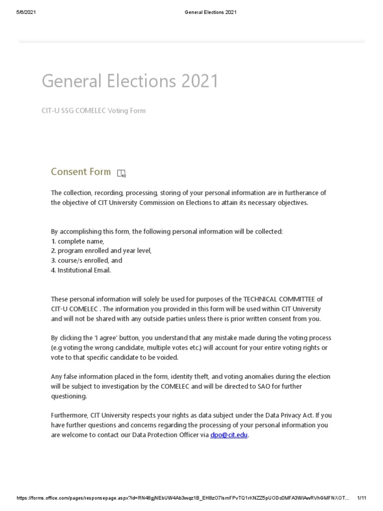 General Elections 2021 PDF Information Privacy