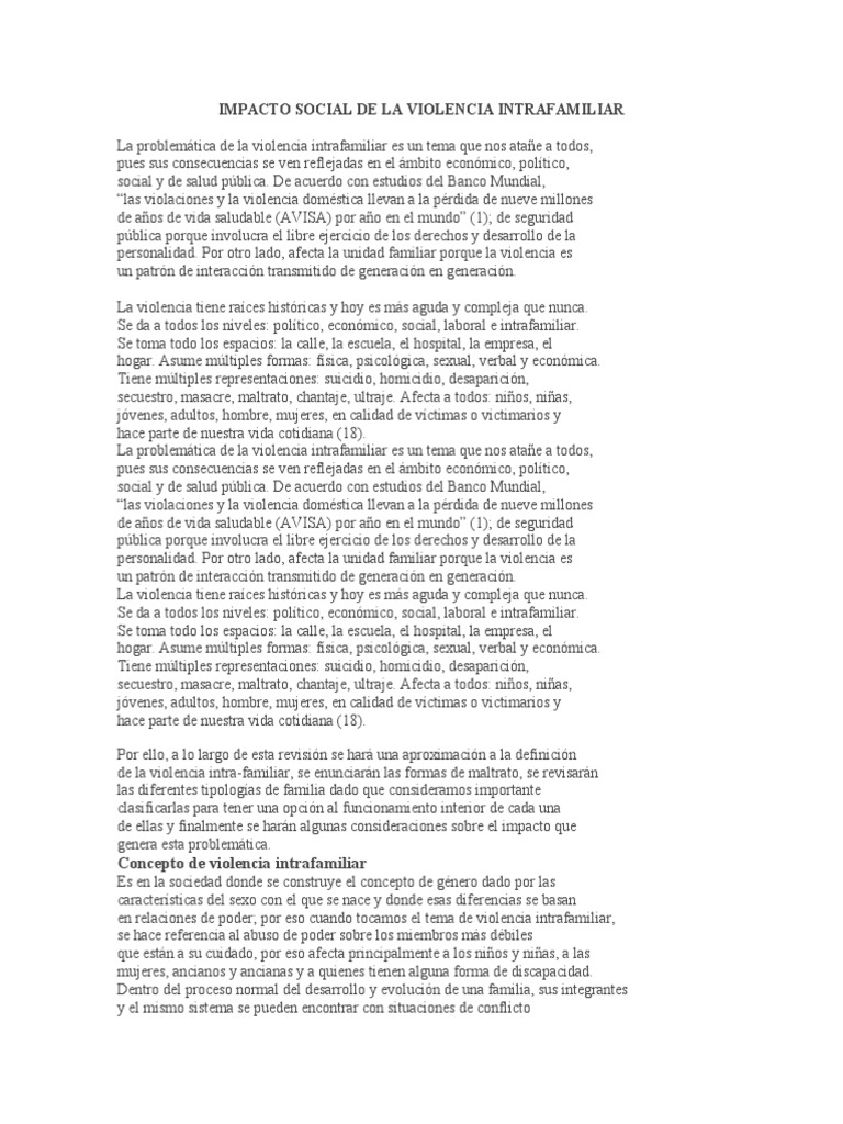 Impacto de la Violencia Intrafamiliar | PDF | Violencia doméstica ...