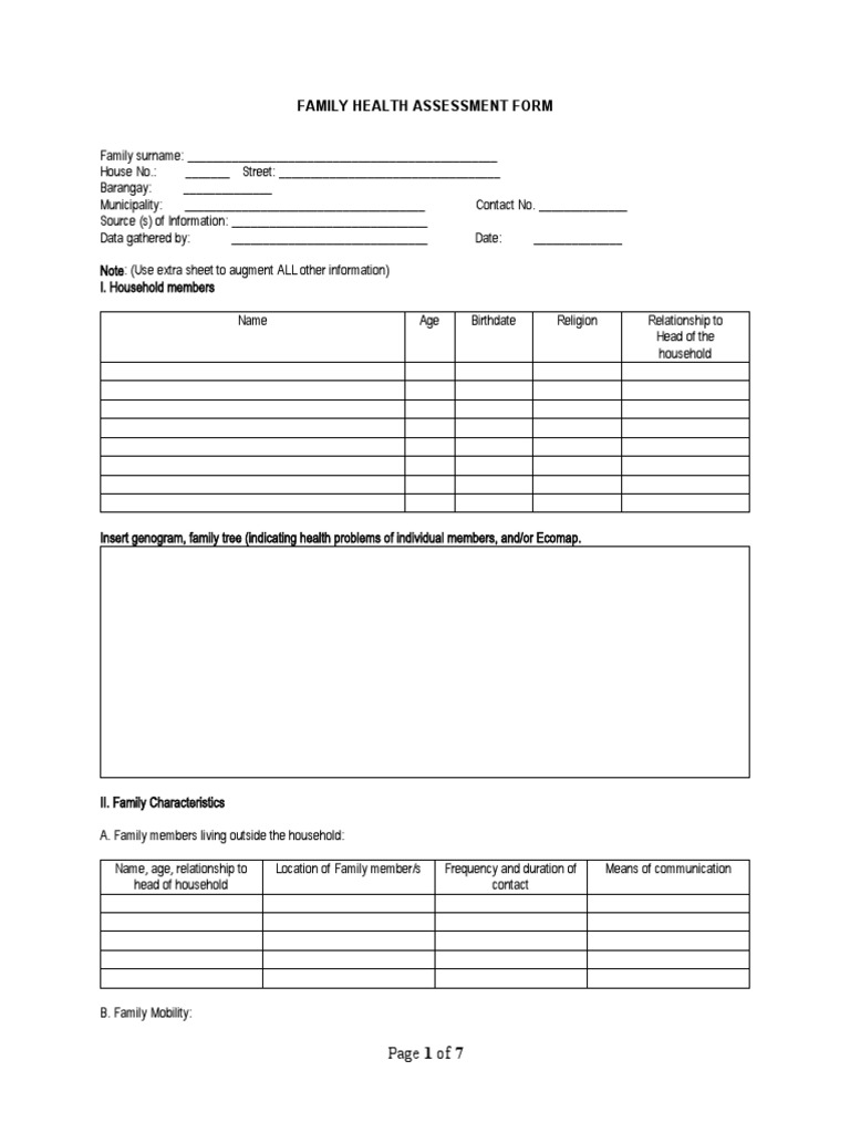 Family Health Assessment Overview | PDF | Birth Control | Waste Management