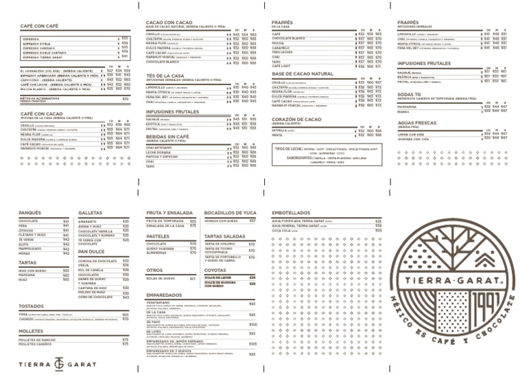 Menú y precios de Tierra Garat | PDF | Té | Queso