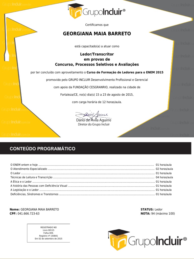 Certificado de Ledor/Transcritor ENEM | PDF