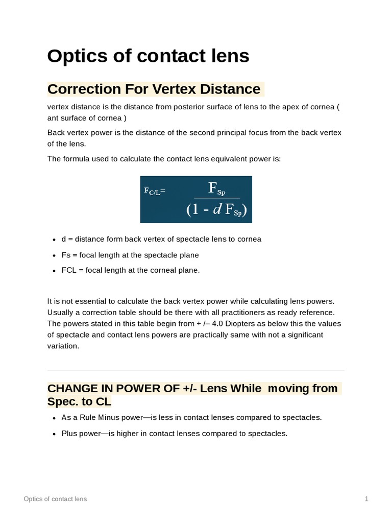 Optics of Contact Lens PDF