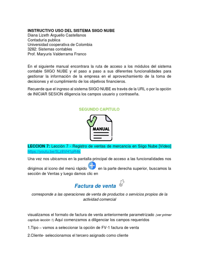 Instructivo Uso Del Sistema Siigo Nube 2 Pdf Contabilidad Factura