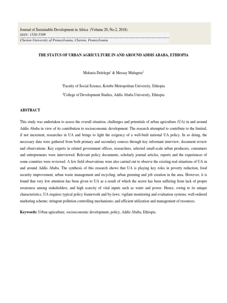 Urban Agriculture in Addis Ababa, Ethiopia | PDF | Food Security | Foods
