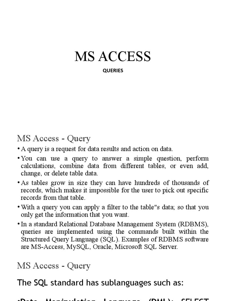Ms access queries pdf microsoft access data model