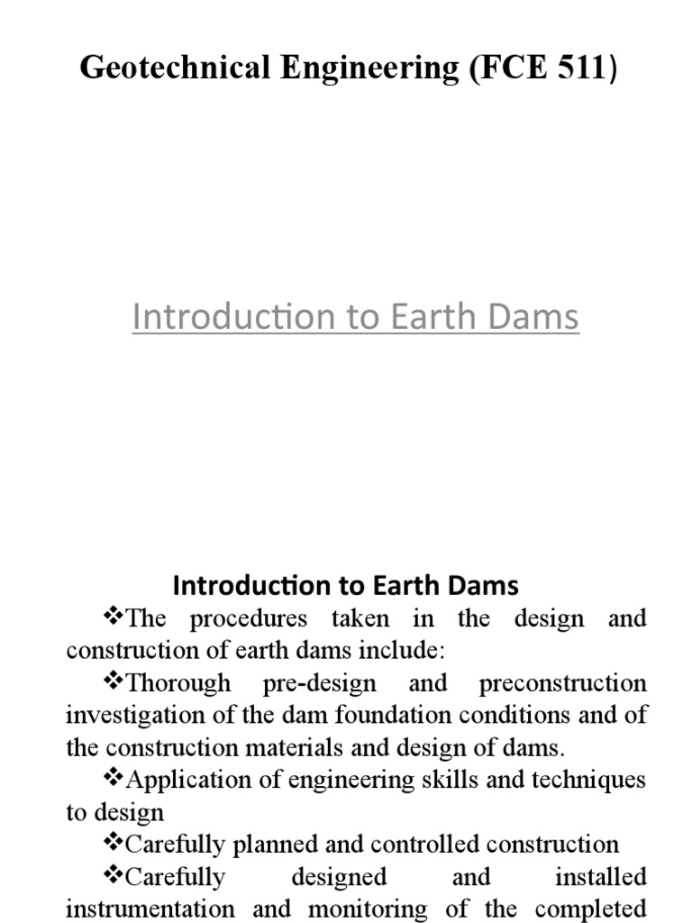 Introduction to Earth Dams Design | PDF | Dam | Soil Mechanics