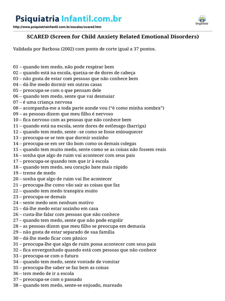 Escala SCARED para Ansiedade Infantil | PDF | Artes Linguísticas e ...