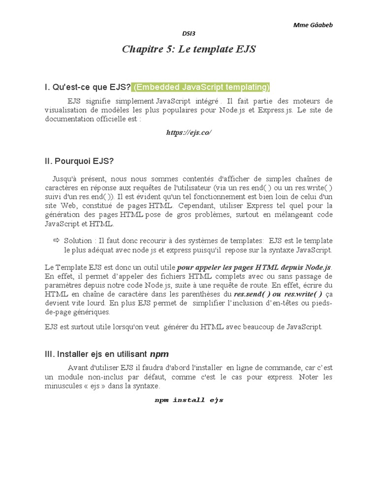 Introduction au template EJS | PDF | JavaScript | Html
