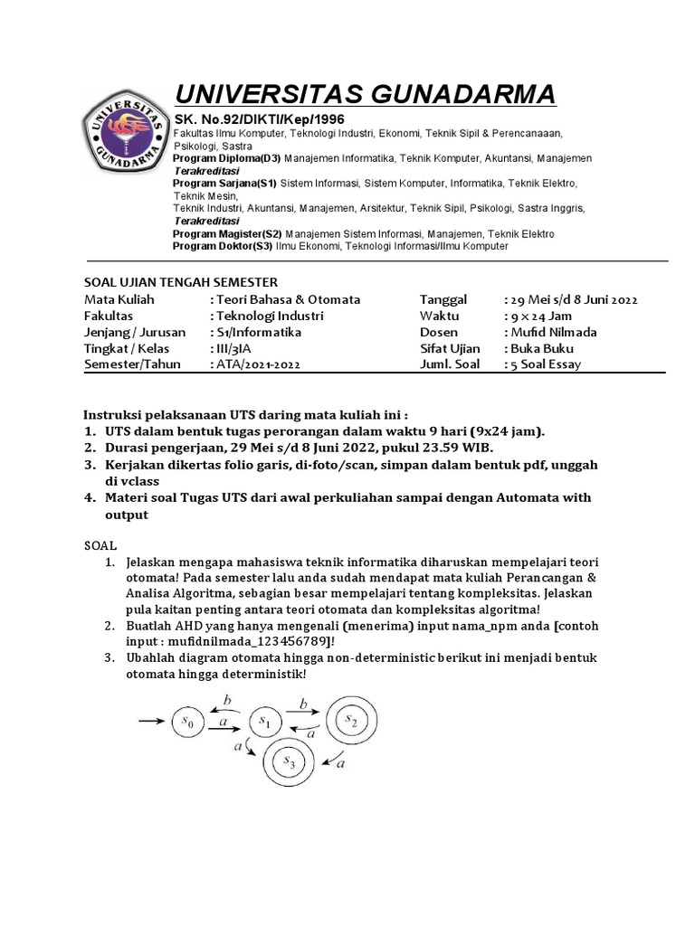 UTS Teori Bahasa & Otomata 2022 | PDF