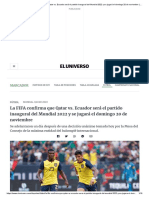 La FIFA Con Rma Que Qatar vs. Ecuador Será El Partido Inaugural Del Mundial 2022 y Se Jugará El Domingo 20 de Noviembre