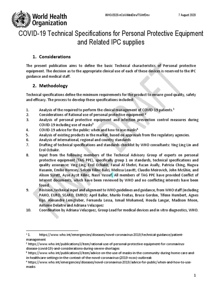 Technical Specs Ppe Covid19 | PDF | Medical Device | Personal ...