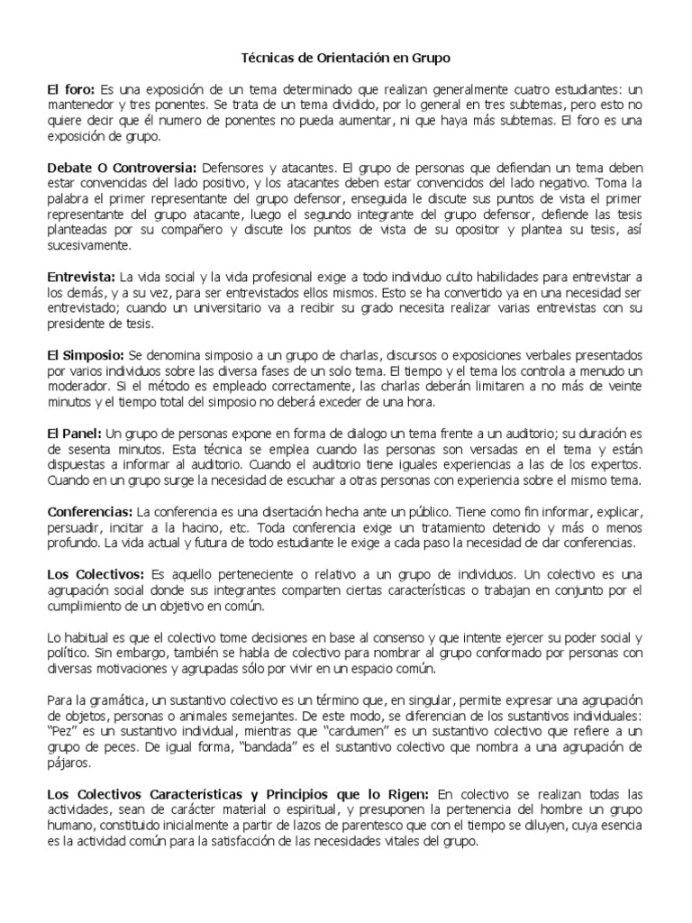 Técnicas de Orientación en Grupo | PDF | Seminario | Lingüística