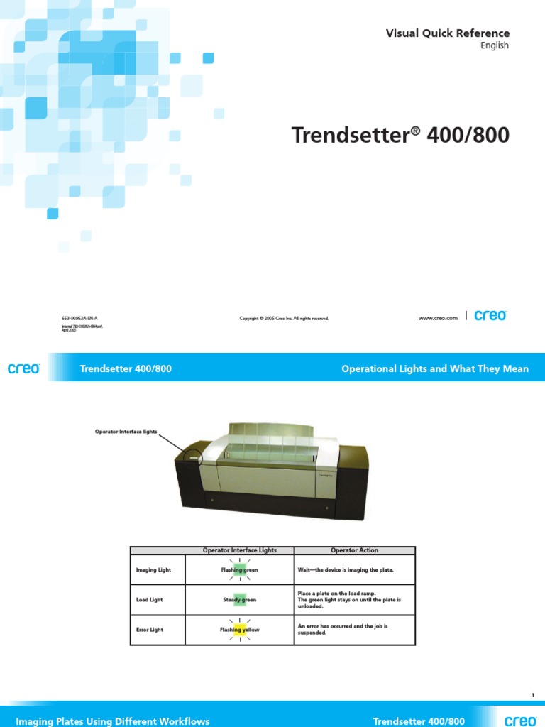 Trendsetter400 - 800 - Visual Quick Reference | PDF | Equipment ...
